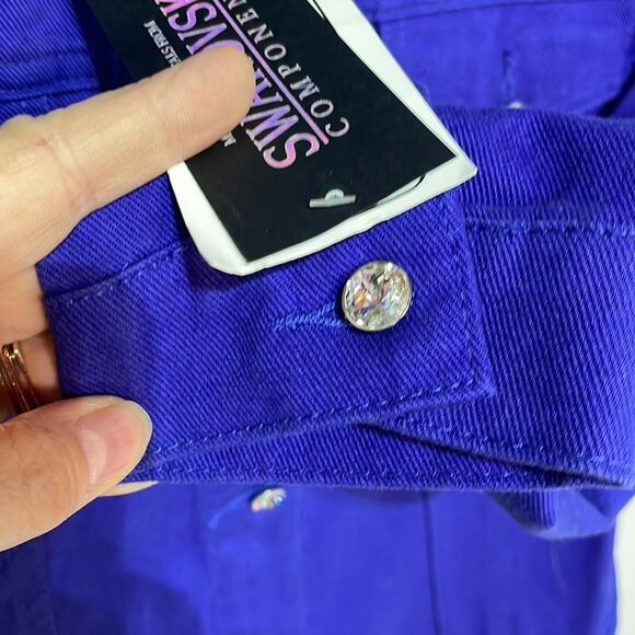 Christine Alexander S purple blue 💯cotton jean jacket Swarovski buttons nwt - Picture 8 of 12